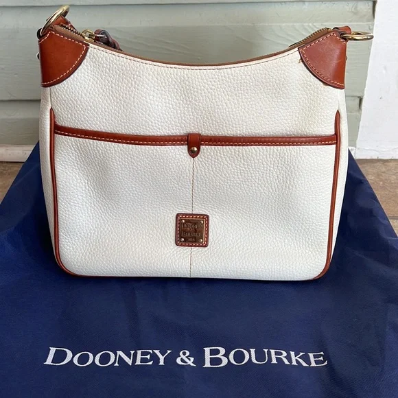 Dooney and Bourke Pebbled Grain Leather Kimberly Handbag White and Cognac - Picture 5 of 15